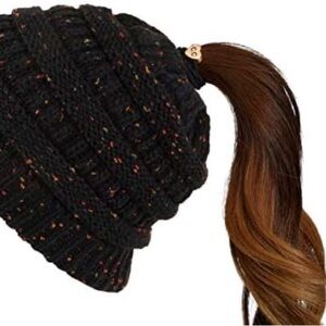 Ribbed Confetti Knit Beanie Tail Hat for Adult‎